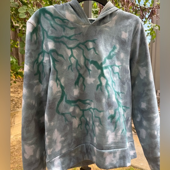 Fabric Spray Paint Design Apparel | "Teal Thunder" Blue Green Tie Dye Hoodie - Picture 5 of 7